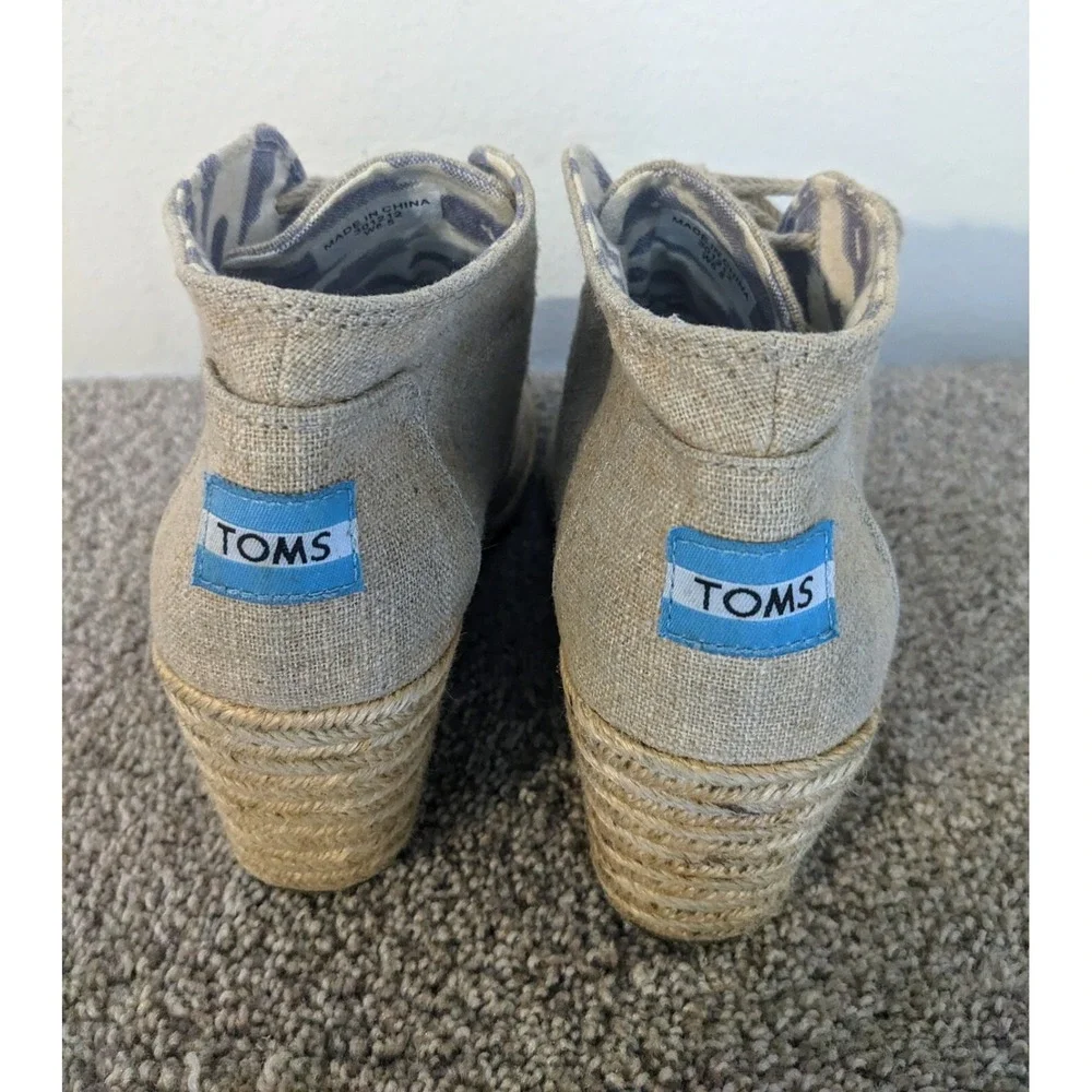 TOMS Desert Wedge Booties Ankle Espadrille Lace Up Taupe Neutral‎ Casual6.5